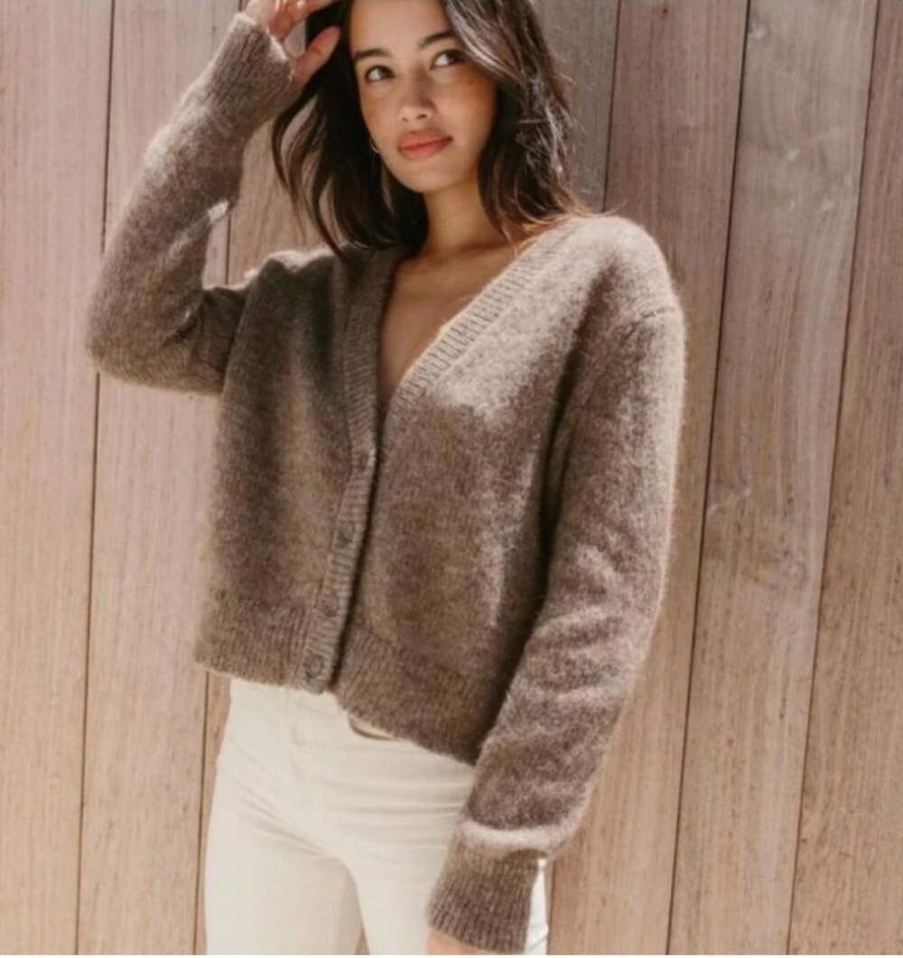 Jenni Kayne Alpaca Wool Boyfriend Cardigan in Light Brown Size XS